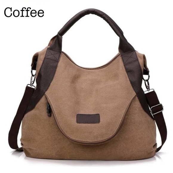 Threaded Pear Handbags - Coffee Brown Canvas Tote Handbag